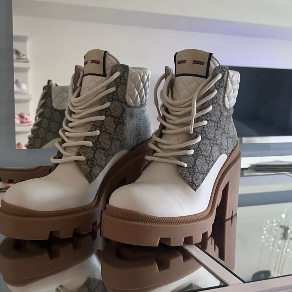 Gucci Trip GG Logo Multocolor Leather Ankle Boots 37.5 - Picture 2 of 5